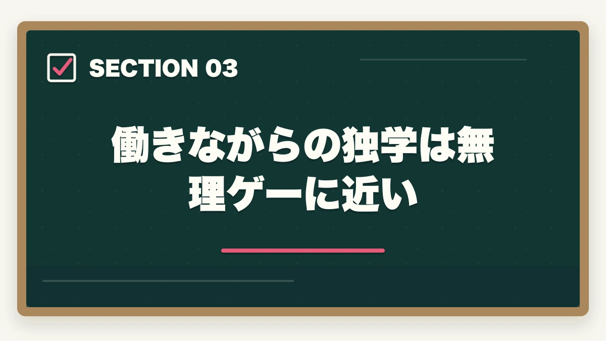 働きながらの独学は無理ゲーに近い｜司法書士を働きながら半年で合格できる？短期合格の勉強法を解説の図解
