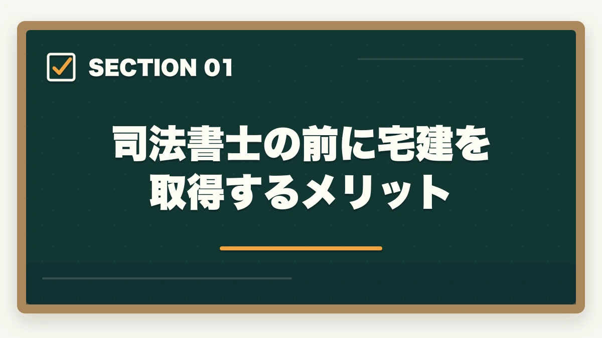 司法書士の前に宅建を取得するメリット|司法書士の前に宅建を取得するメリットと最短合格の勉強法の図解