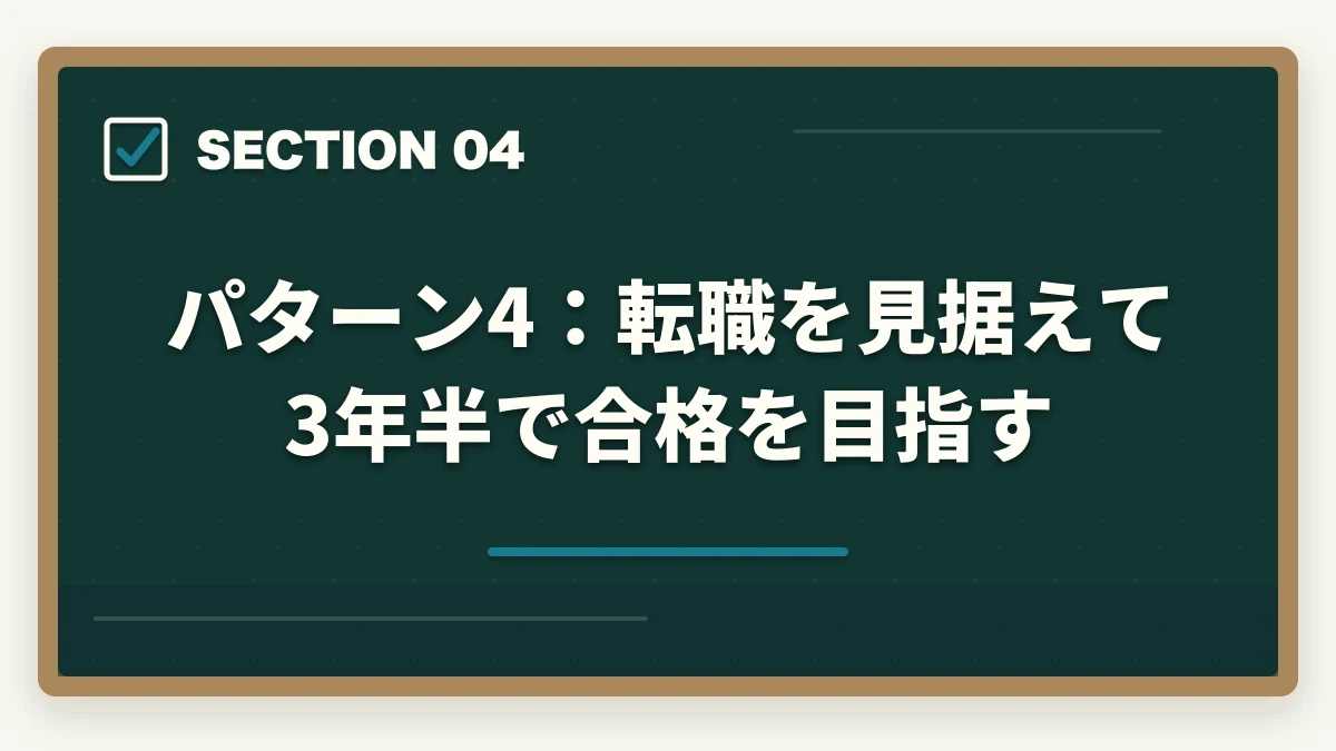 パターン4:転職を見据えて3年半で合格を目指す|司法書士の合格パターン10選|勉強時間・科目配分・スケジュール【2026年版】の図解