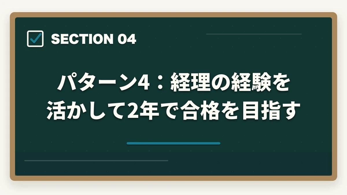 パターン4:経理の経験を活かして2年で合格を目指す|中小企業診断士の合格パターン10選|勉強時間・科目配分・2次対策【2026年版】の図解